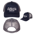 Navy and gray cap with 'The Ingram Distillery' logo on a white background