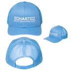 Blue cap with 'Uncharted' branding on a white background