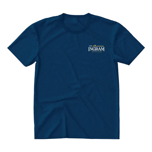 Blue t-shirt with Ingram Distillery logo on the chest