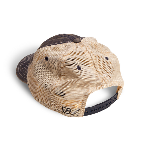 Beige mesh cap with brown visor on a white background