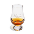Whiskey glass with 'OH INGRAM RiverAged' text on a white background