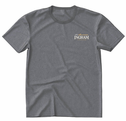Gray t-shirt with 'Ingram' logo on a white background