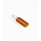 Brown bottle-shaped keychain with 'Uncharted' text on a white background